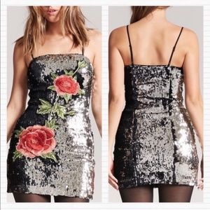NWT Forever 21 Black Sequin Floral Appliqué Cocktail Dress SMALL